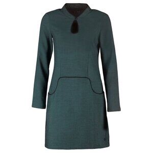 Skunkfunk Gebara Myrtle Green Keyhole Dress Black Piping Euro